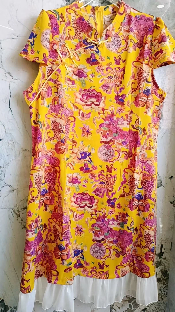 新中式国风盘扣印花长款连衣裙夏季遮肉显瘦改良民族风