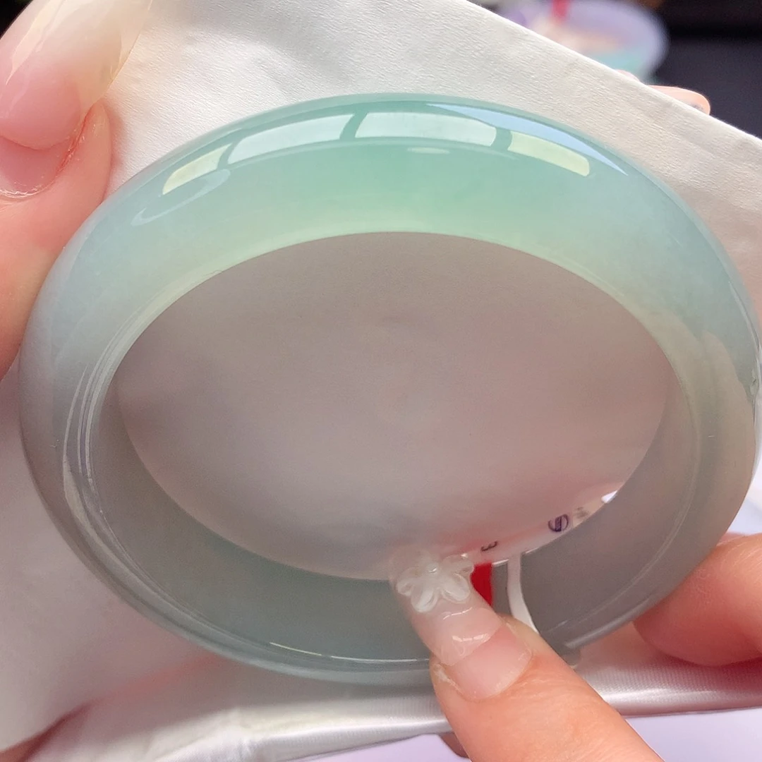 未镶嵌手镯翡翠天然A货翡翠58-59冰青绿底 冰种冰底