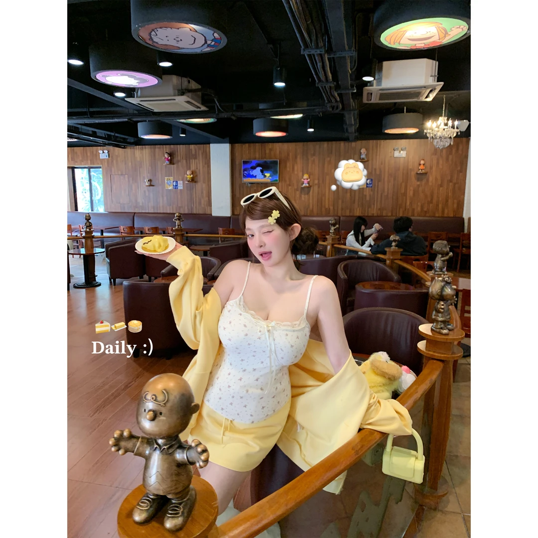 吊带&短袖版本【嫩fufu肌理印花“满杯小熊”】上衣Z251TQ1485