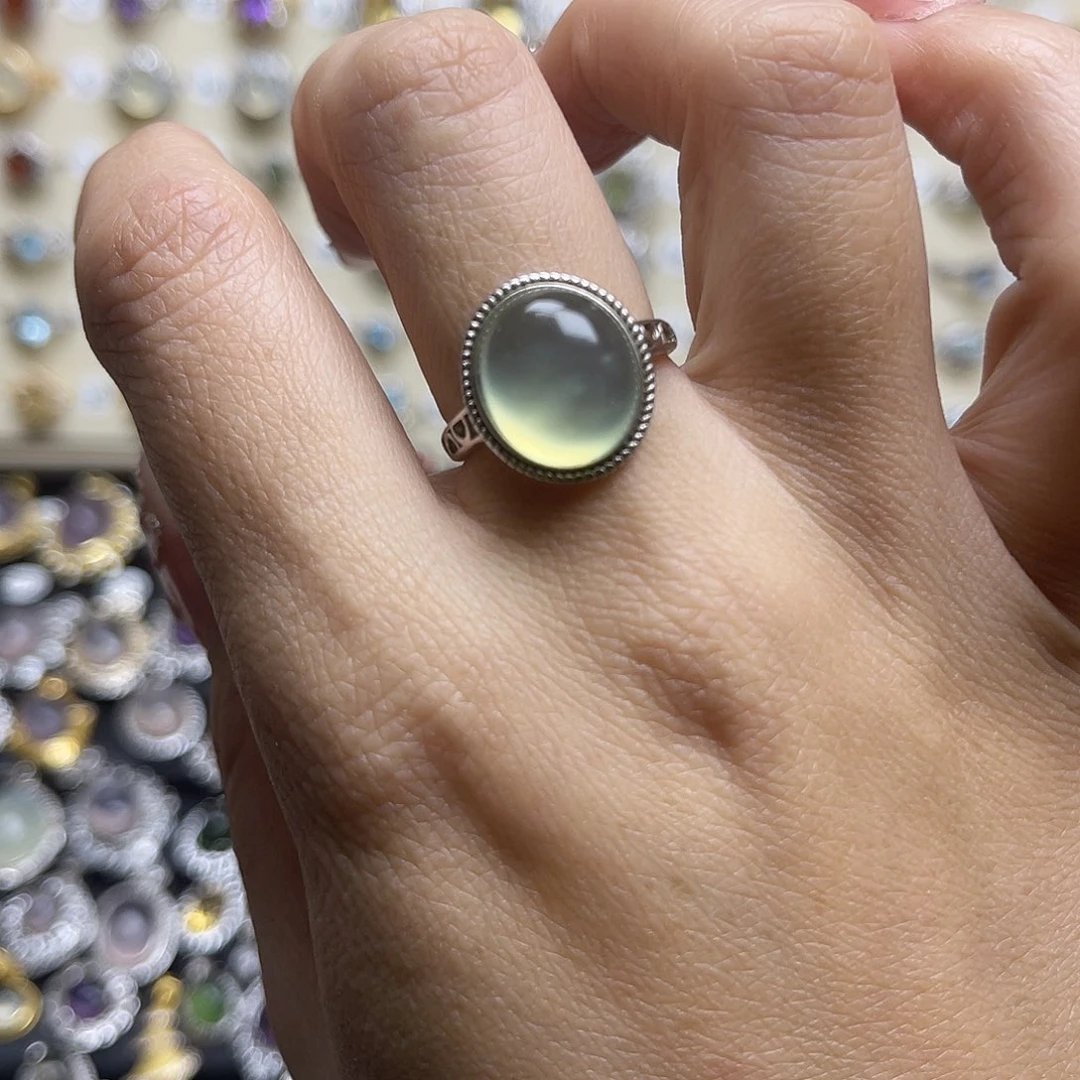 蛇纹石玉银S925镶嵌戒指