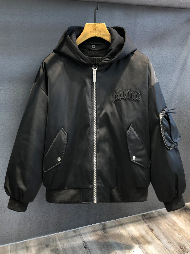 2025重磅飞行员工装羽绒服男士棒球服冬季加厚可拆卸连帽情侣外套