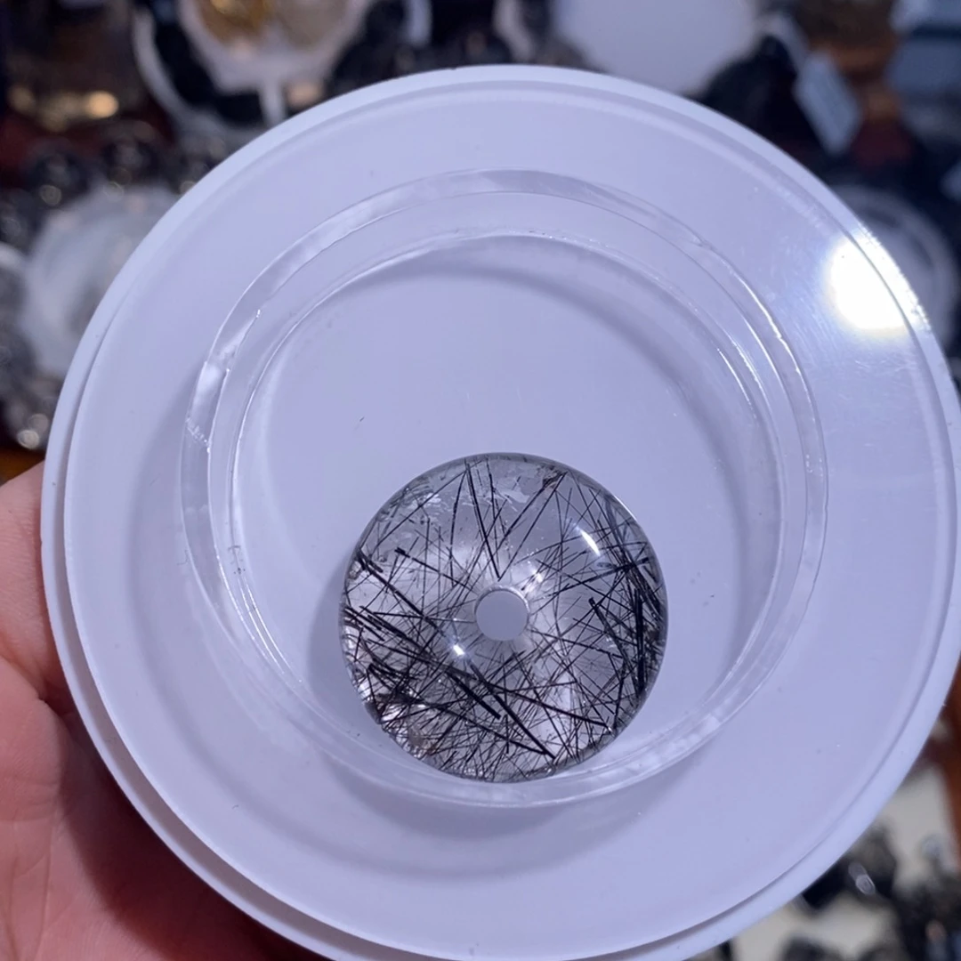 水晶手链未镶嵌黑发晶平安扣26×9全透体