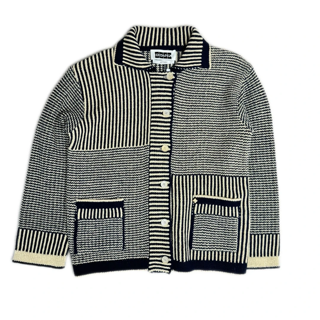 EENK 项小七 设计师品牌26早春新品撞色翻领条纹毛针织开衫上衣女