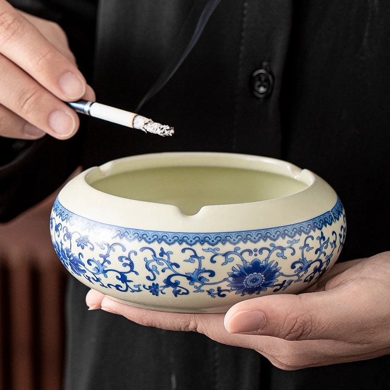 汝窑开片烟灰缸创意个性陶瓷烟缸家用复古中式客厅轻奢办公室烟缸