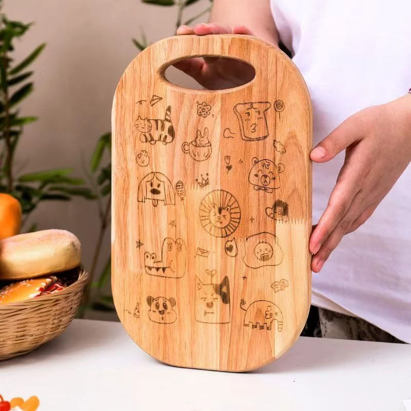 橡胶木菜板手工无漆激光卡通家用创意简约实木切菜板水果砧板