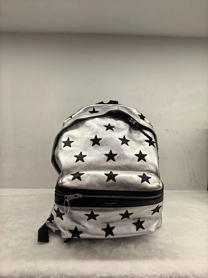 95新 YSL/圣罗兰 茉上/圣罗兰银色牛皮双肩包