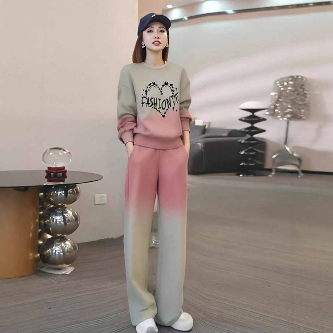 新款今流行休闲运动套装女秋季潮牌美式扎染卫衣卫裤两件套