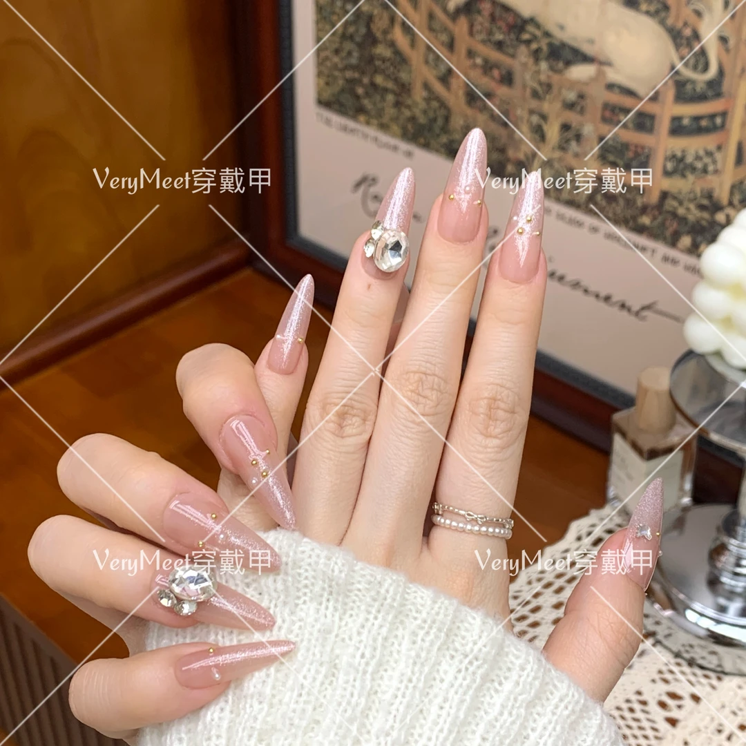 【VeryMeet - 穿戴甲】高级带钻长杏仁富家千金小众宽轻奢美甲贴28