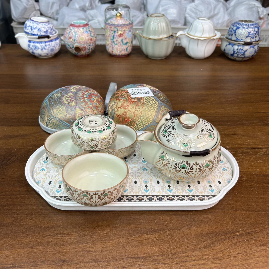 zh3626敦煌手抓一壶三杯旅行茶具套装