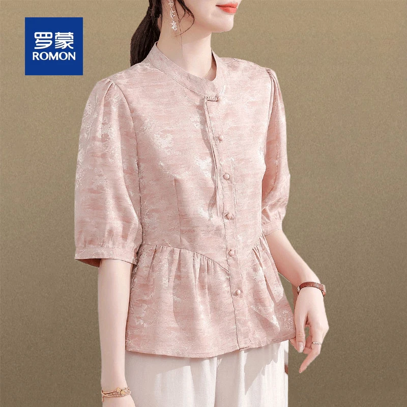 罗蒙新中式妈妈大气雪纺小衫2025夏季新款气质衬衫中老年女夏上衣