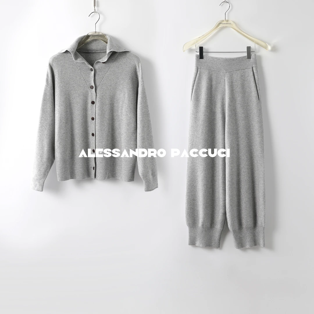 【孤品特价不退换】洛哥23270X羊绒羊毛长袖开衫/松紧腰九分休闲裤