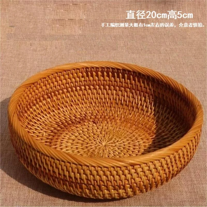 001越南藤编零食水果收纳篮圆形小号20*5cm手工面包篮家用编织