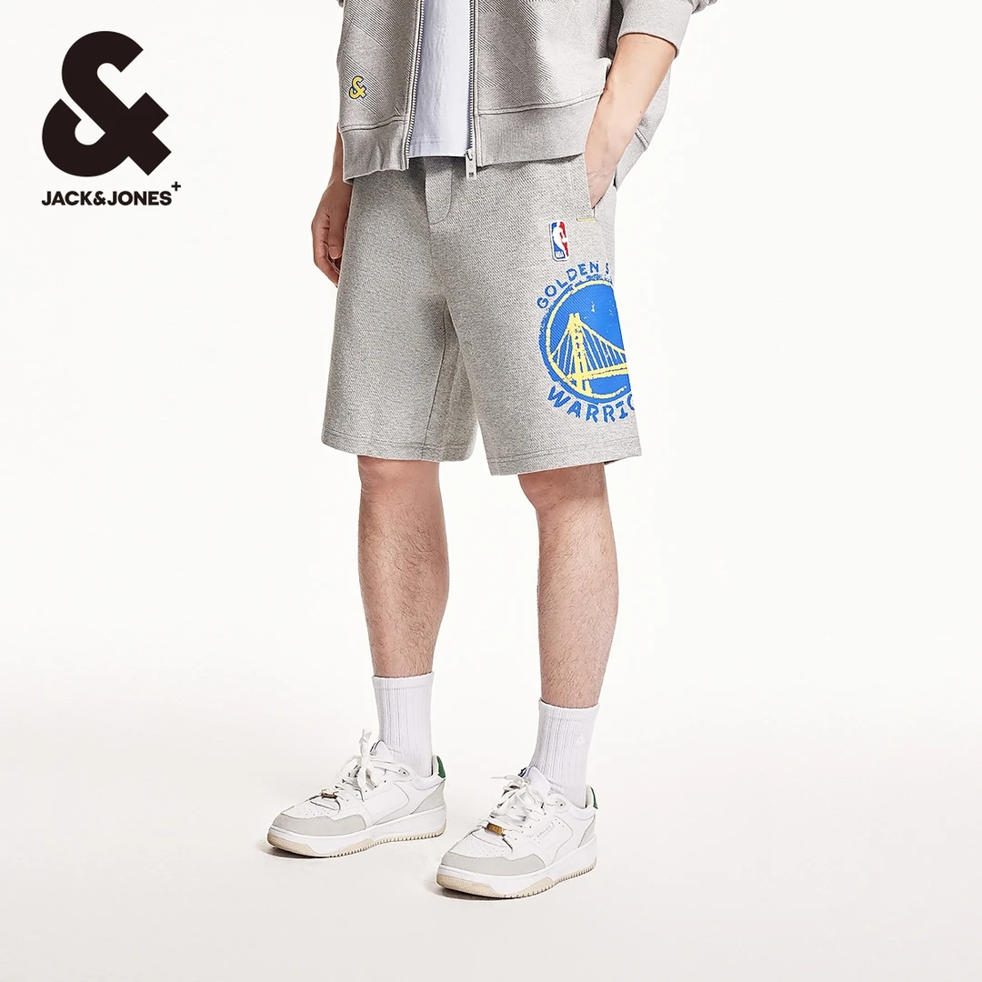 杰克琼斯NBA联名款夏季新款勇士人队肌理感胶印宽松休闲短裤男裤