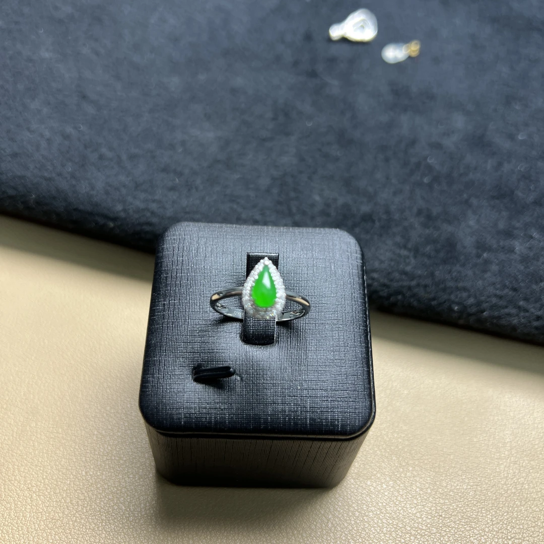 翡翠水滴戒指高冰正阳绿水头好色标及女式紫色大气简单气质百搭