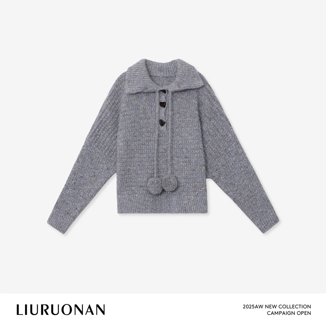 LIURUONAN | 9.28四周年【续以温柔】灰色翻领宽松短款毛衣