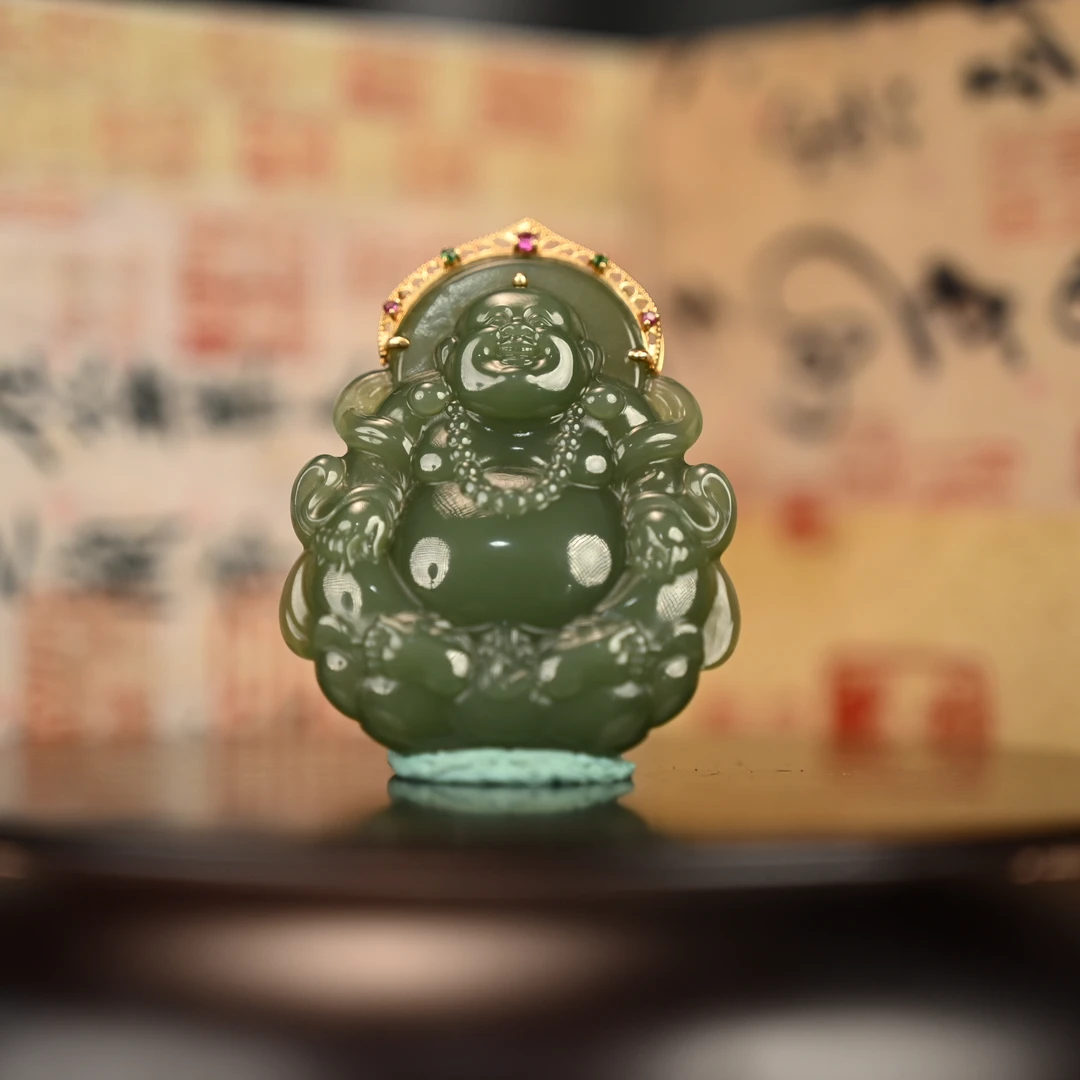 LOT8841 2511170037和田玉碧玉弥勒佛挂件/保利