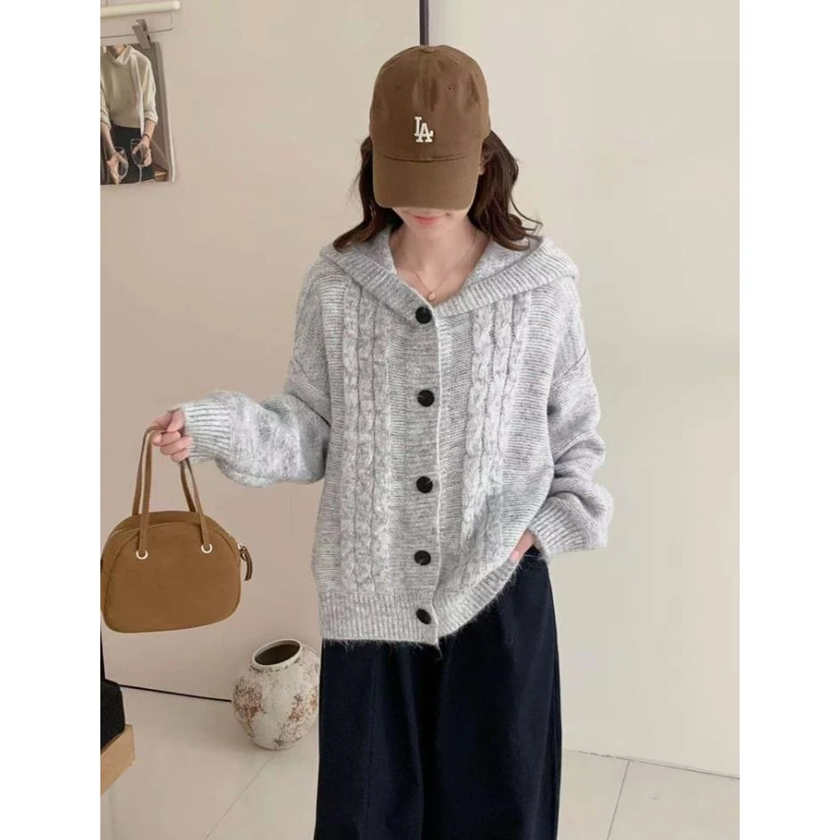 秋冬实拍图深秋初冬季穿搭连帽长袖针织开衫外套女红色气质上衣