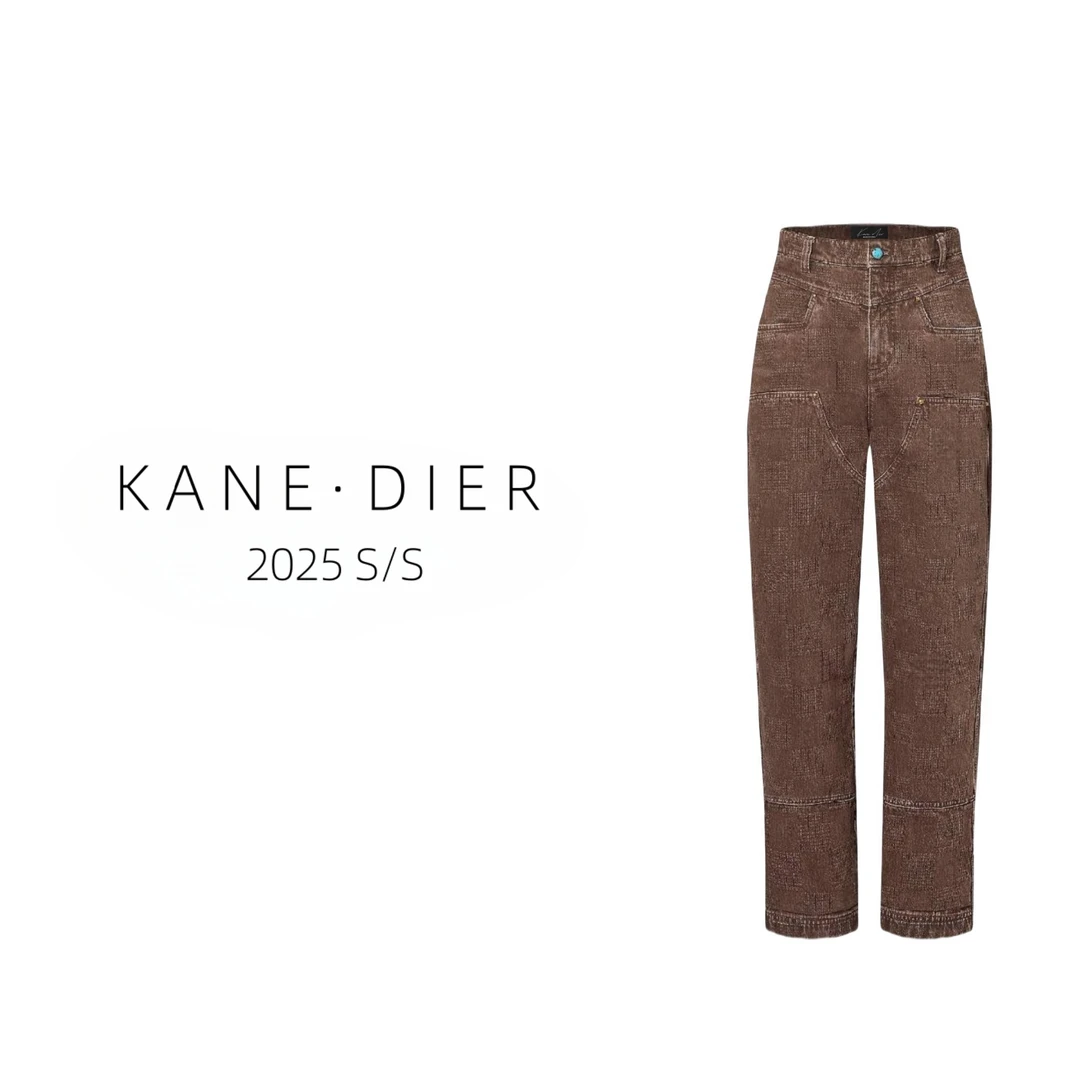 KANE DIER 25S/S 新款直筒伐木棕色棋盘格牛仔裤宽松水洗