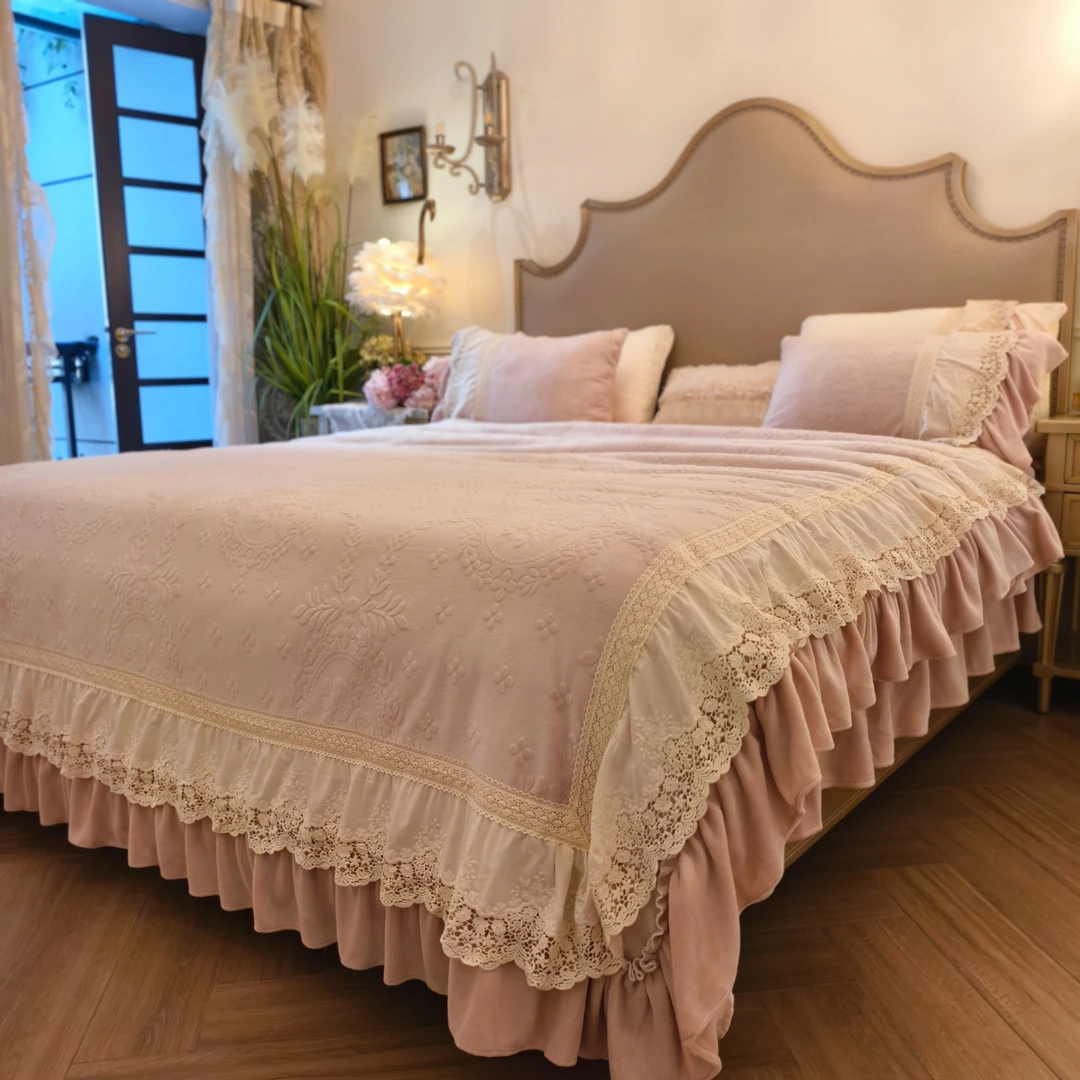 小冲冲【浮生花事】法式复古宝宝绒雕花加厚宝宝绒床裙款四件套