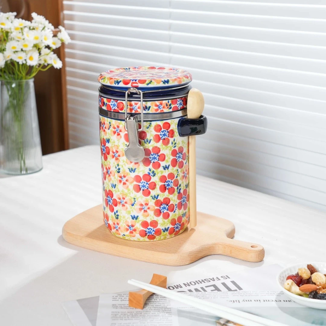 【碧丝粉黛】加厚耐磨手绘900ML调料密封罐欧式复古