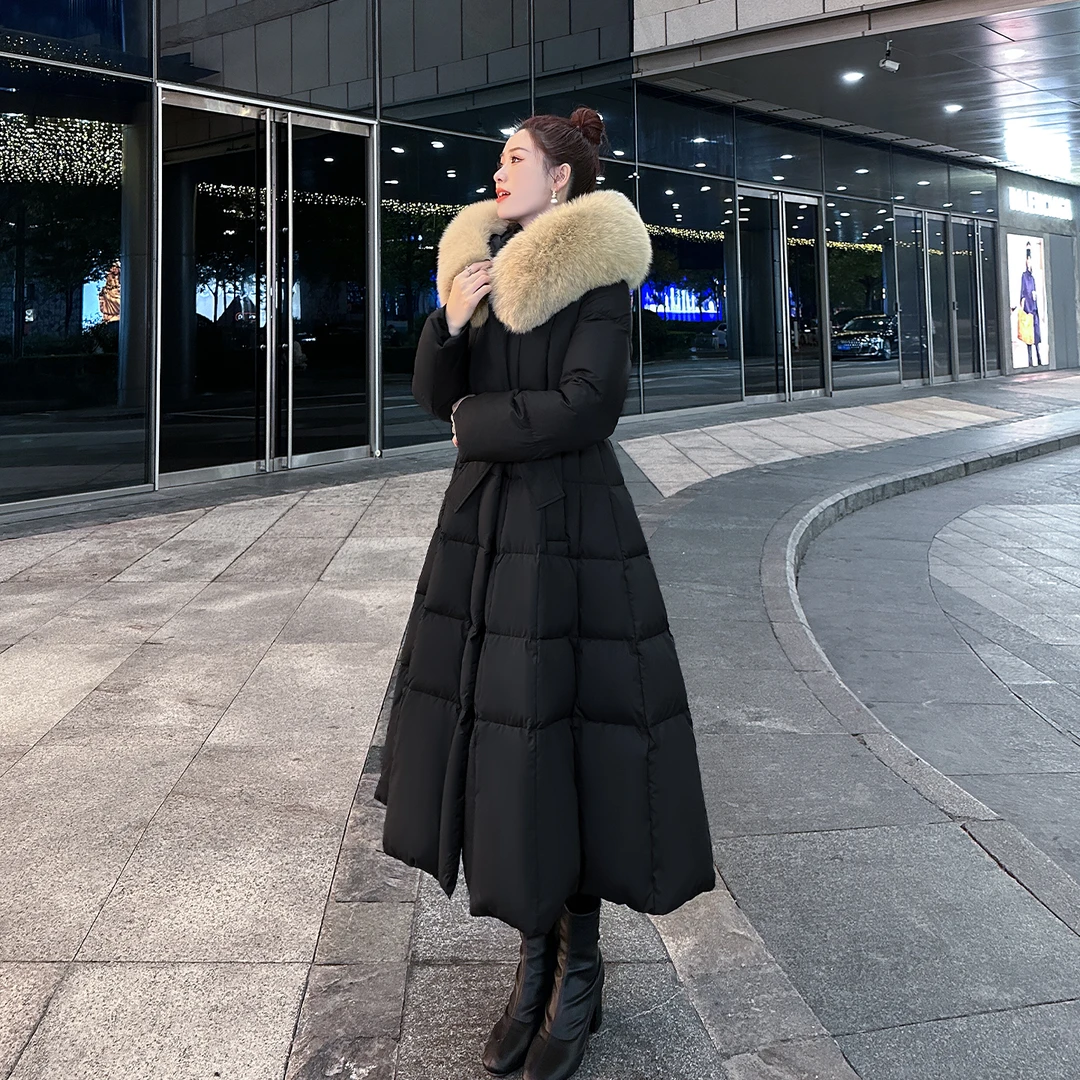 大毛领羽绒服女长款超厚2025冬季新款收腰过膝高级感保暖外套极寒