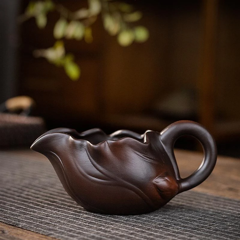 紫陶荷叶公道杯160毫升茶具公道杯