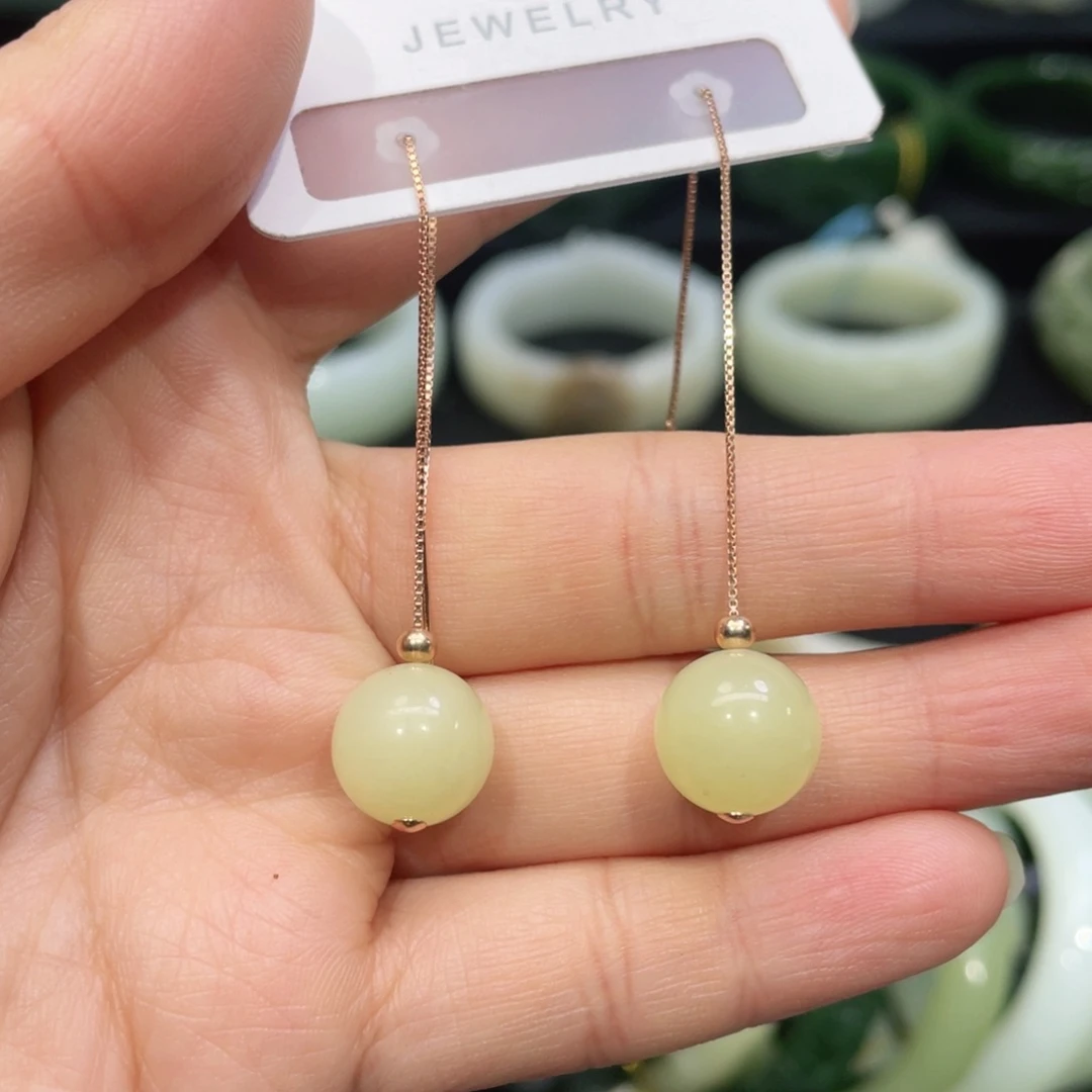 银S925镶嵌和田玉耳饰