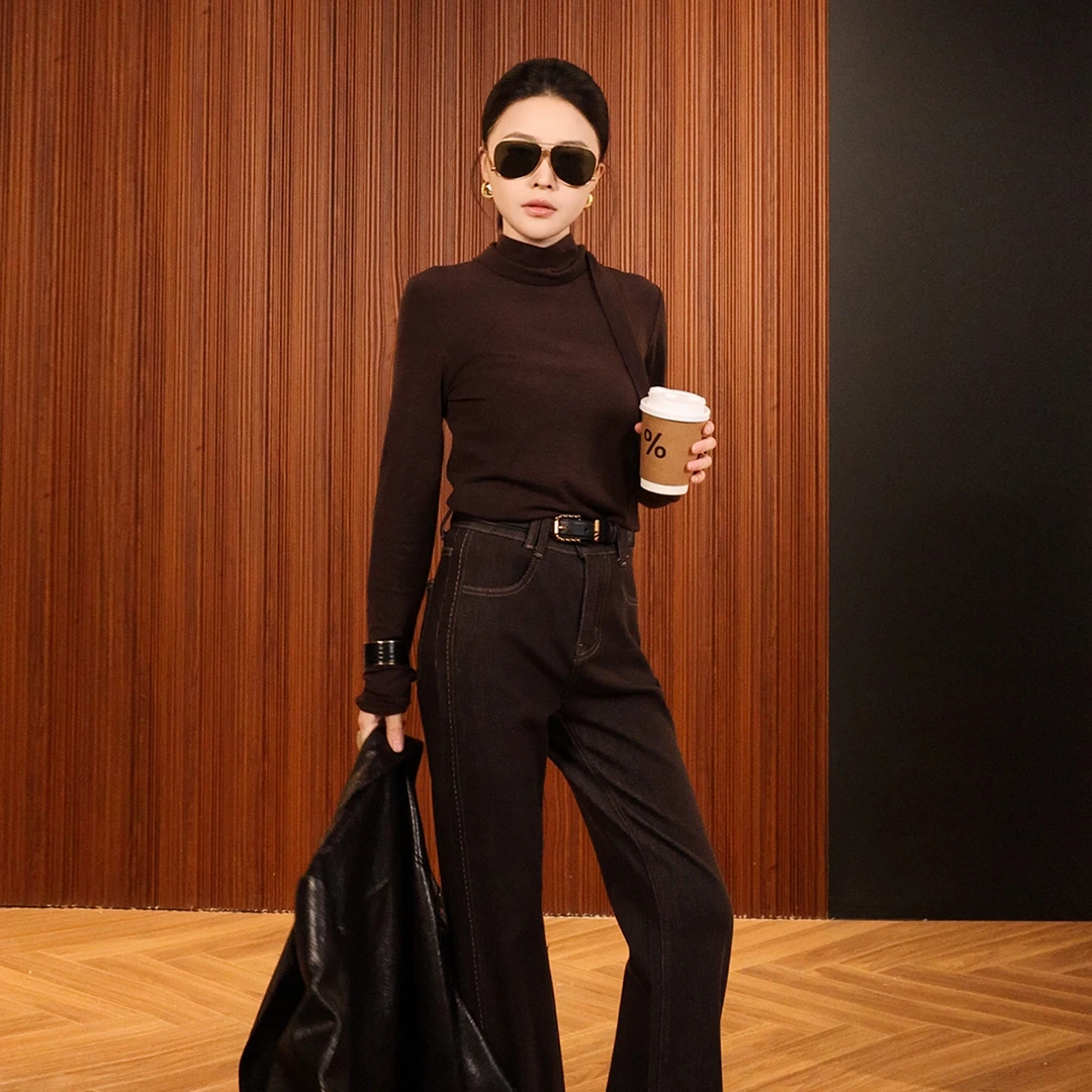 溶溶【曲线身姿】RONGRONG 莱赛尔绵羊毛飘带领优雅风打底衫T-B0136