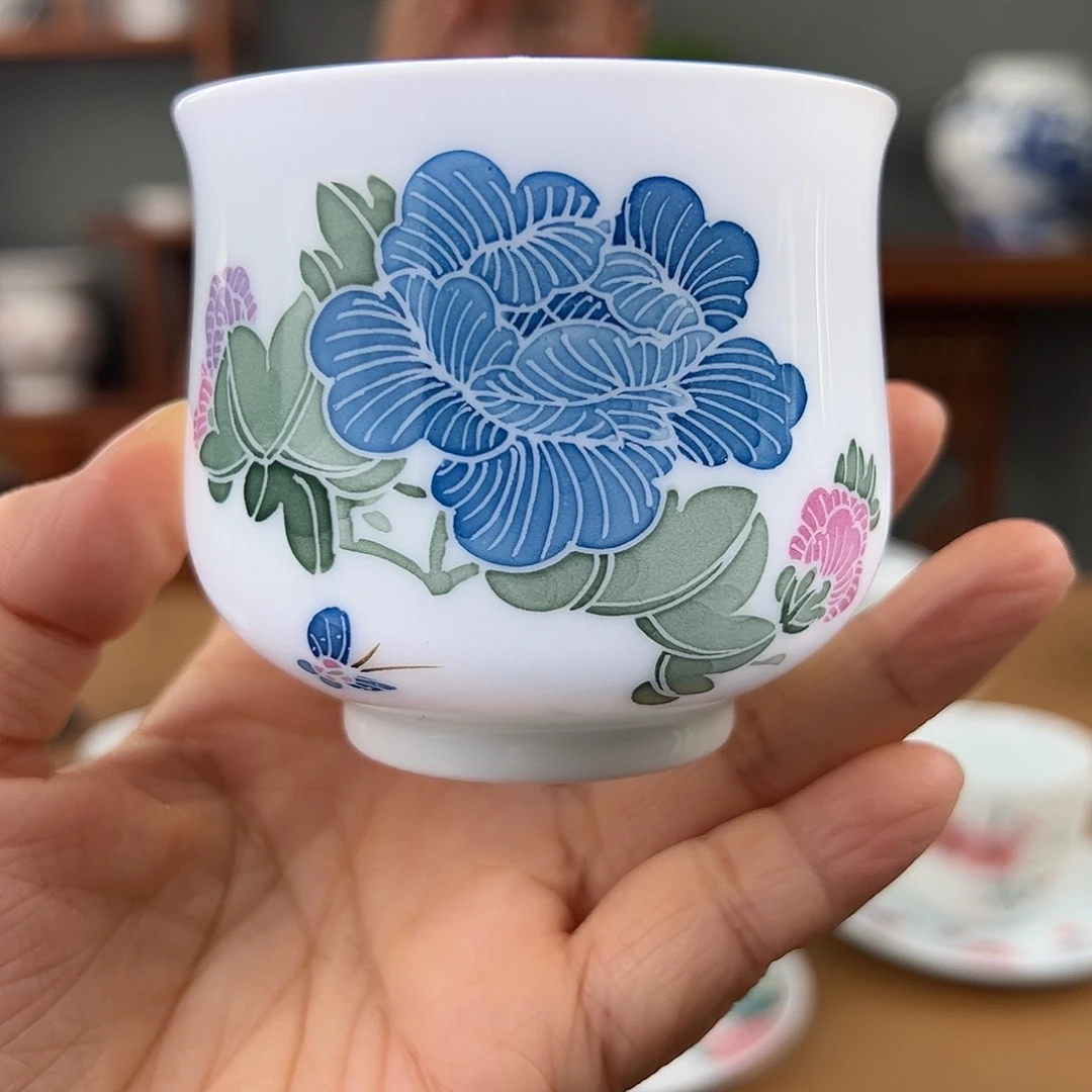 釉下五彩花卉福筒杯杯