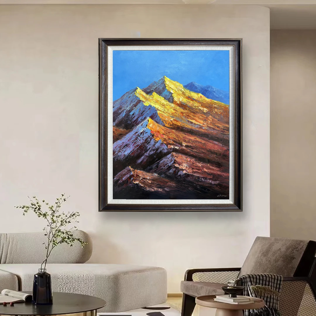 【日照金山竖版】超印象纯手绘油画沙发背景墙挂画玄关画