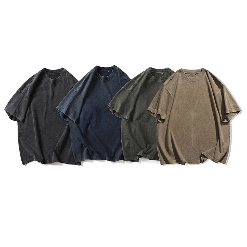 短袖免烫做旧美式休闲圆领T恤情侣纯色夏季ins潮流