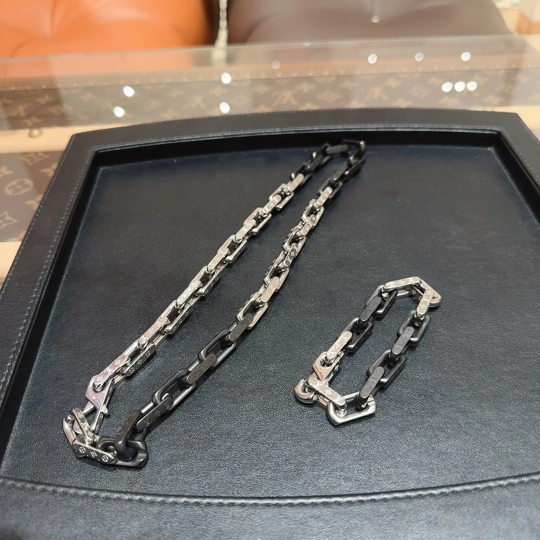 99新 LouisVuitton/路易威登 144-古巴手链 黑银拼色 链长约量19c