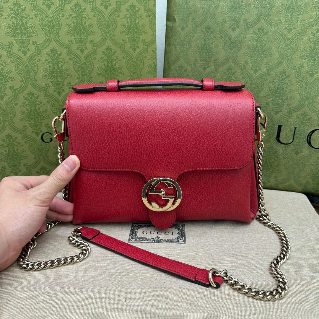 99新 GUCCI/古驰 酒神红色/26底长/中号 斜挎包