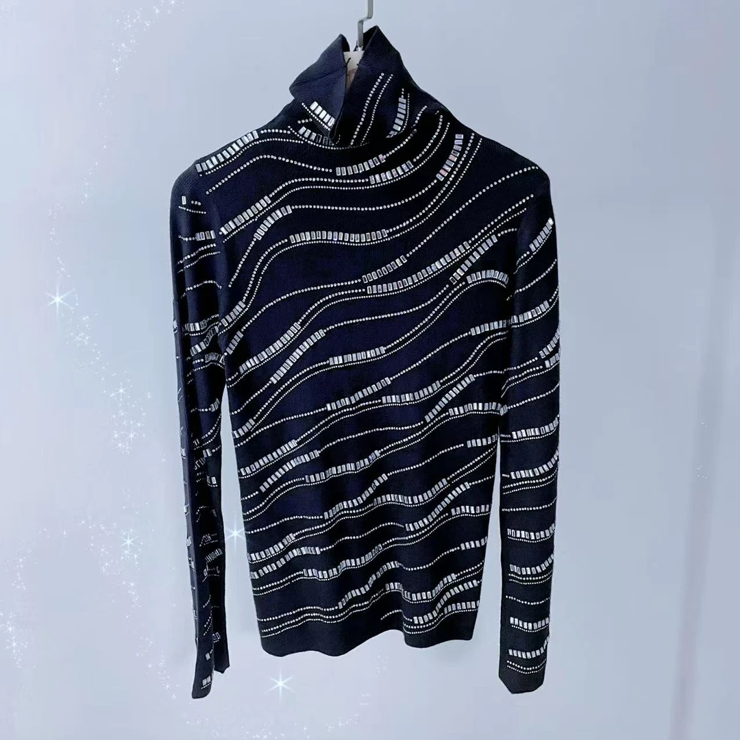 【漫老板】5037私服 定制轻奢小众高领钻条针织衫