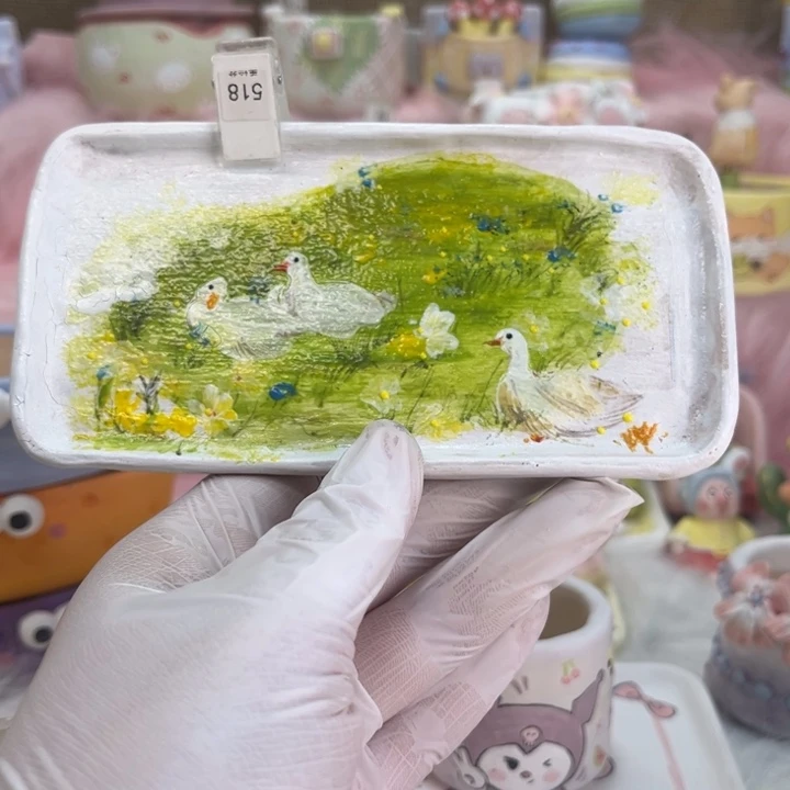 518手绘盘子花盆微瑕