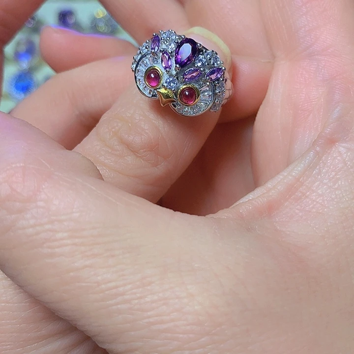 紫晶戒指银S925镶嵌心****！
