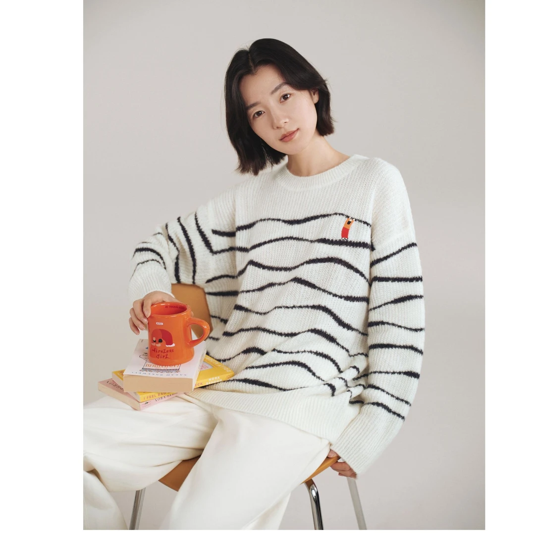 【超姐首发下腰女孩联名款】针织长袖复古条纹毛衣OD2ESKZN042