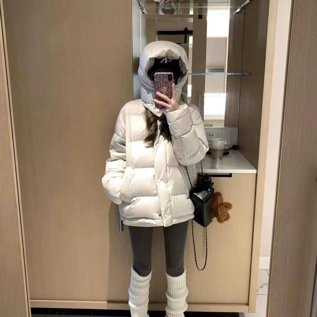 2025新款5格连帽修身羽绒服冬季女款百搭显身材无惧对比备