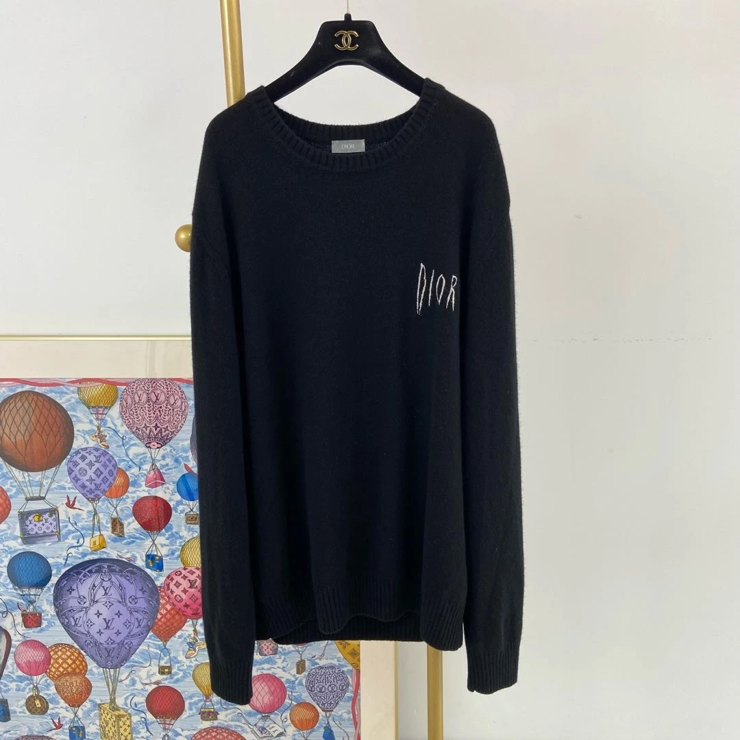 【Dior 】#迪奥黑色刺绣毛衣  XL码