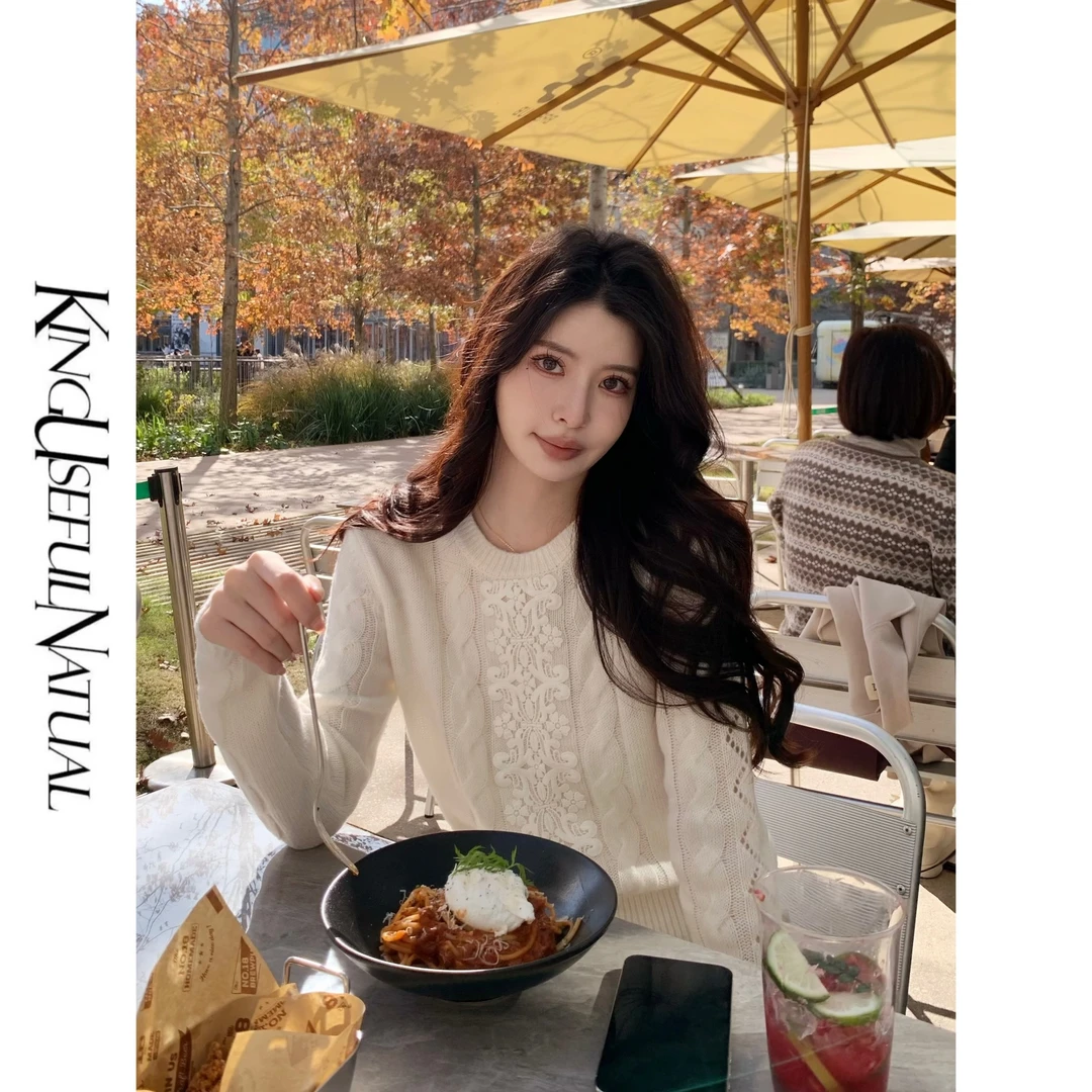 KUN【巴洛克浮雕】意式风情 莱赛尔羊毛编织细腻up镂空麻花纹上衣