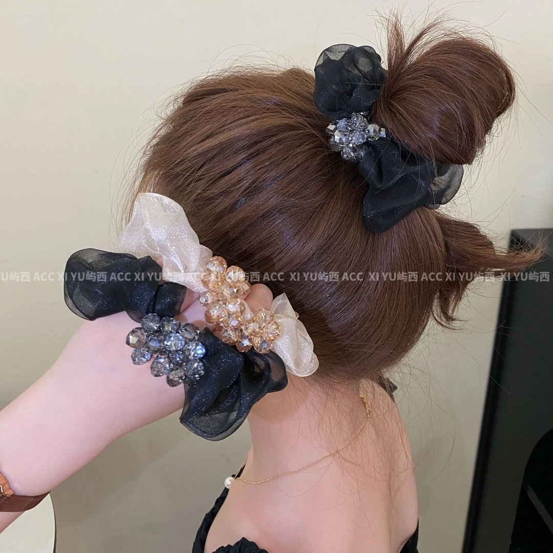 网纱温柔风手工水晶超仙新款气质大肠发圈