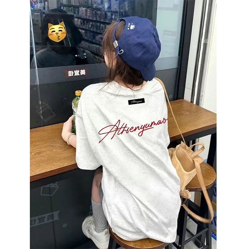 太爱啦!!【100%纯棉】新款休闲百搭宽松贴标字母刺绣T恤个性上衣