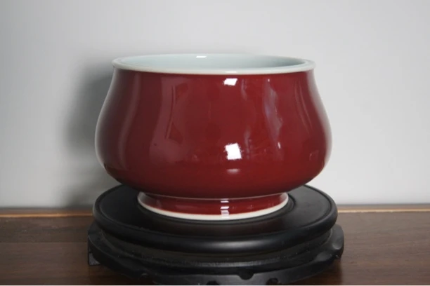 易炎窑原创手工手绘气窑高温烧陶瓷釉下原矿祭红釉水洗