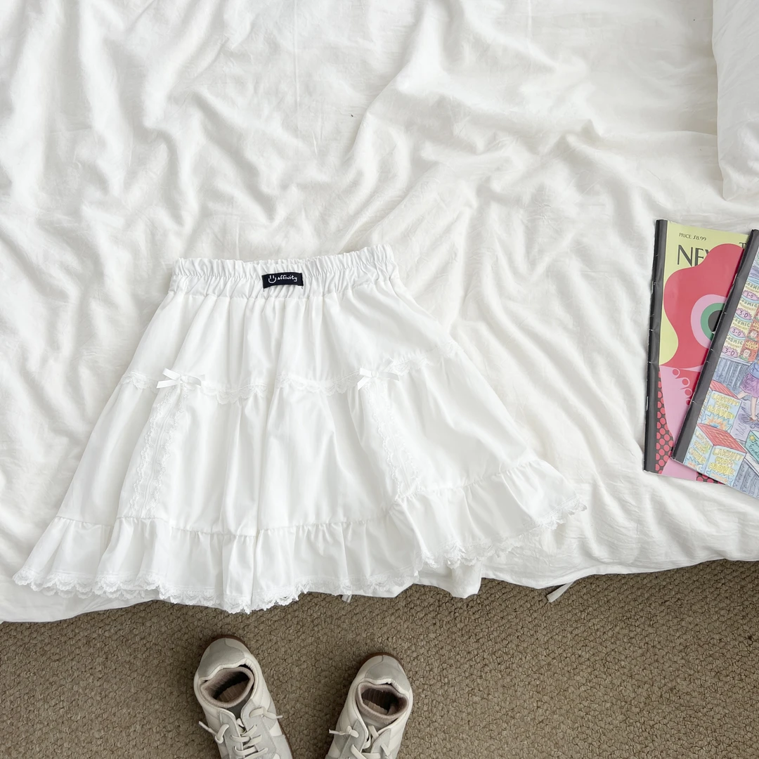 （现货）女童夏季甜美白色蝴蝶结半身裙女宝短裙蕾丝裙子DDQXW57929