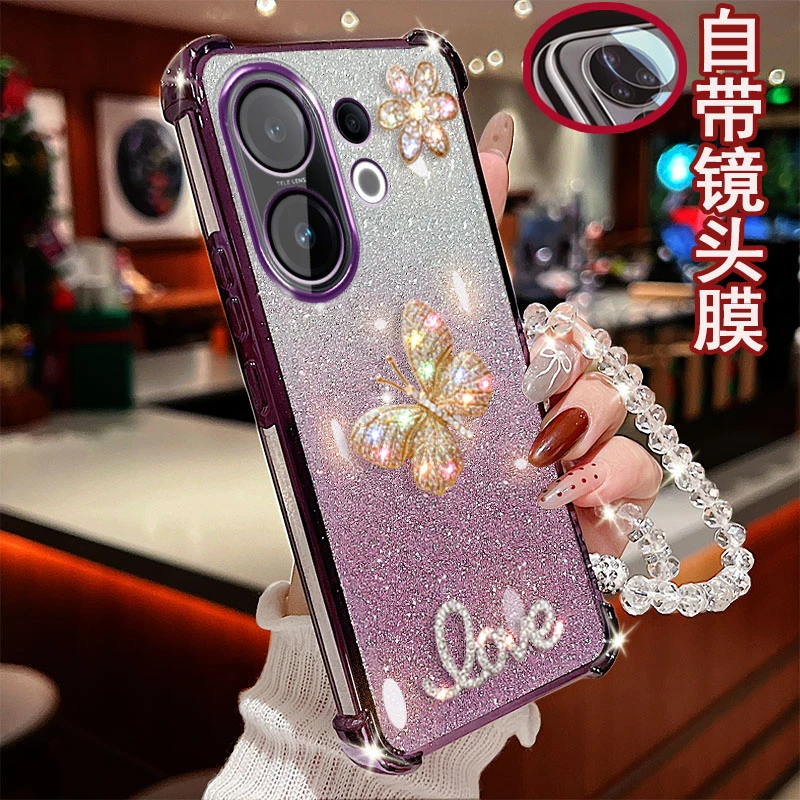 适用vivo s30手机壳v2464a镶钻彩蝶四角气囊防摔保护套镜头全包边