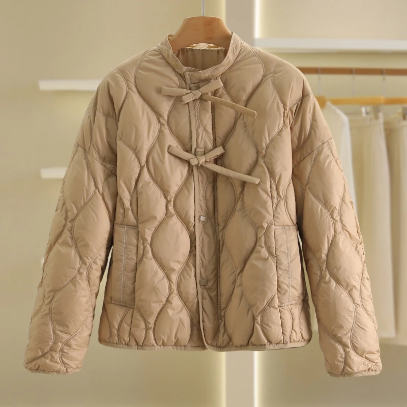 【伍莎-自营】纯色短款绑带羽绒服#YZH48H018