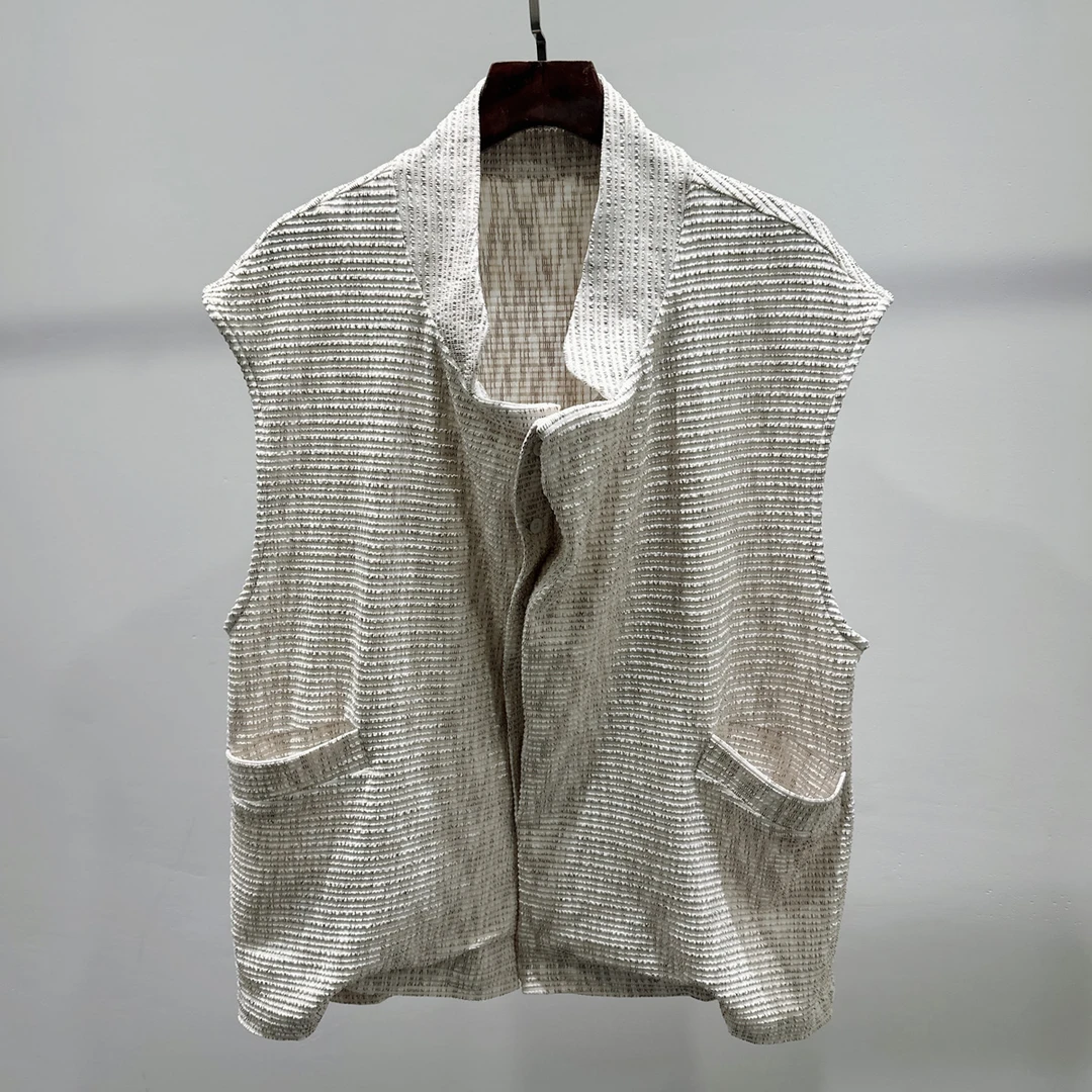 夏季新品时尚撞色户外可叠穿马甲外套男士复古立领宽松无袖上衣