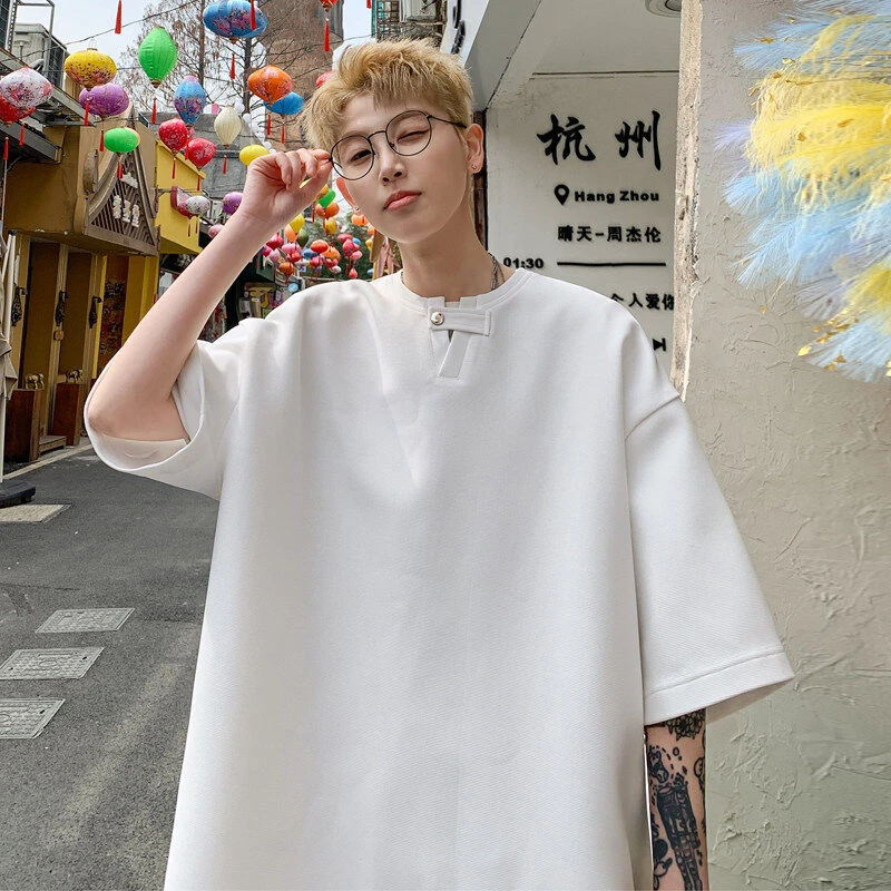潮流新款宽松港风纯色T恤夏季百搭青年活力高街摆拍
