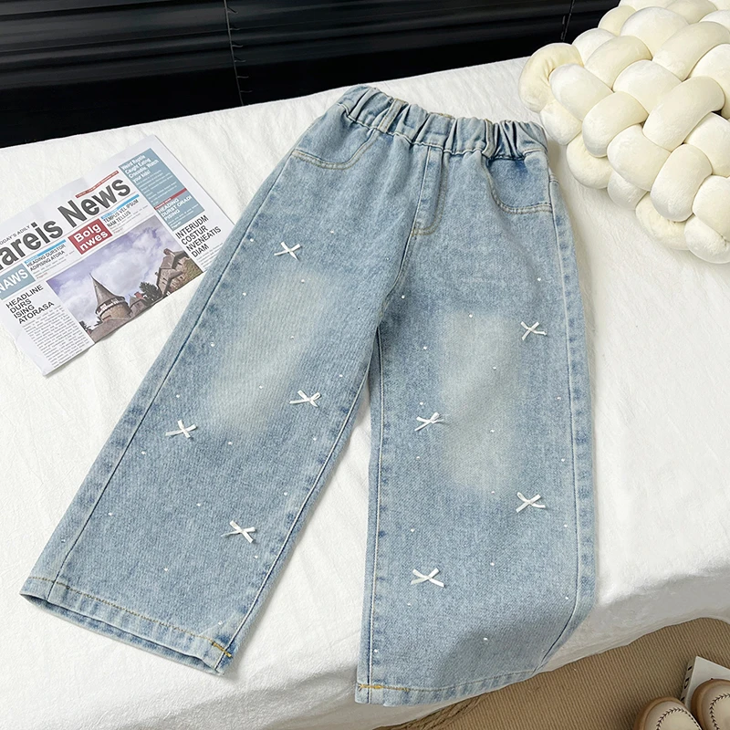 女童牛仔裤2025春季新款直筒宽松水洗软牛仔女宝宝百搭阔腿长裤子
