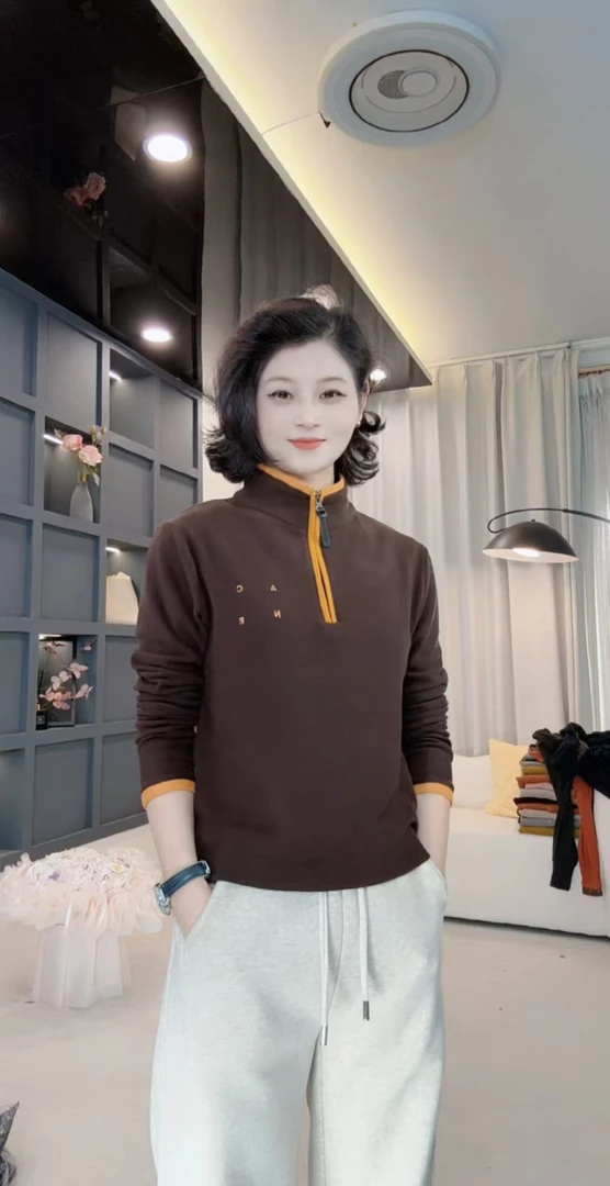 冬款双面绒立领设计感时尚百搭长袖显瘦上衣女8803